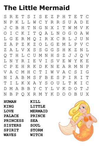 The Little Mermaid Word Search and Color
