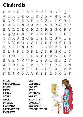 Cinderella Word Search and Color Activity