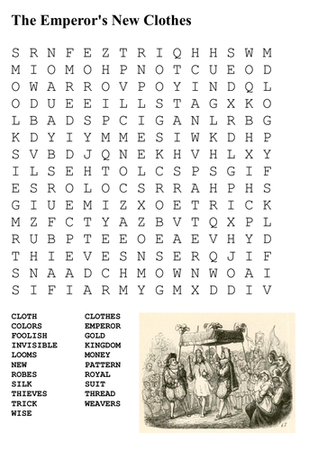 The Emperor's New Clothes Word Search and Color