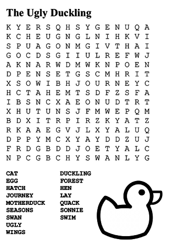 The Ugly Duckling Word Search and Color