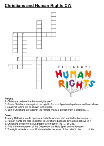 Christians and Human Rights Crossword by sfy773 | Teaching Resources