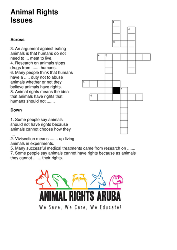 Animal Rights Crossword Teaching Resources