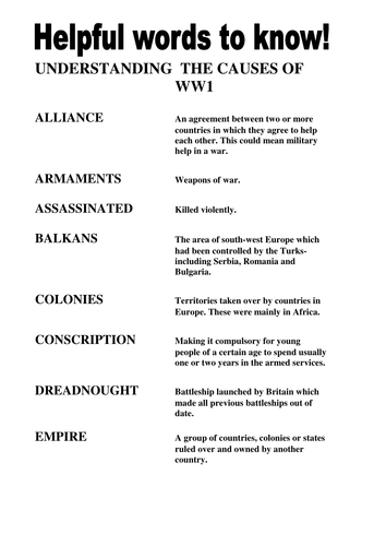 causes-of-world-war-one-key-words-by-sfy773-teaching-resources-tes