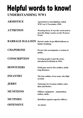 Understanding World War One Key Words