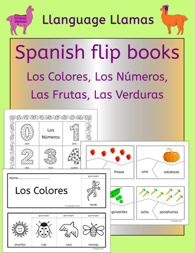 Spanish flip books, handouts and activities - numbers, colors, fruit and veg