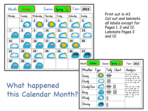 Weather Calendar for the months of the year