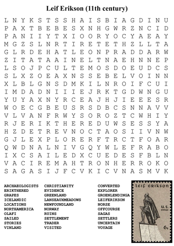 Leif Erikson Word Search