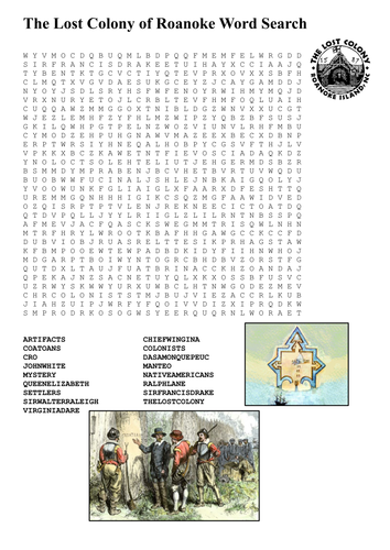 The Lost Colony of Roanoke Word Search