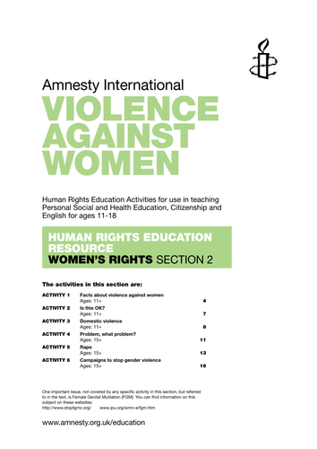 Lesson pack for teachers: Women's Rights - Violence Against Women