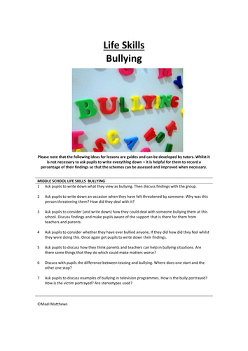 Middle School Life Skills Discussion Topics - Bullying