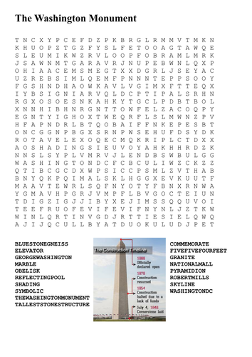 The Washington Monument Word Search