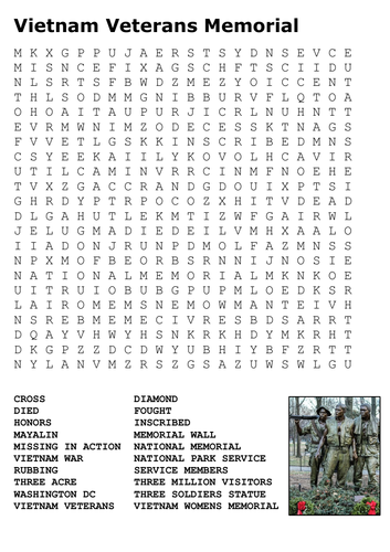 Vietnam Veterans Memorial Word Search