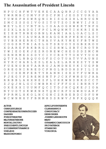 The Assassination of President Lincoln Word Search