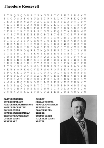 Theodore Roosevelt Word Search