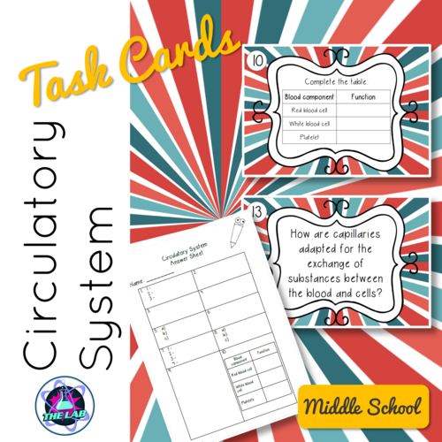 Circulatory System Task Cards (Middle School)