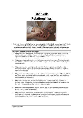 Middle School Life Skills Discussion Topics - Relationships