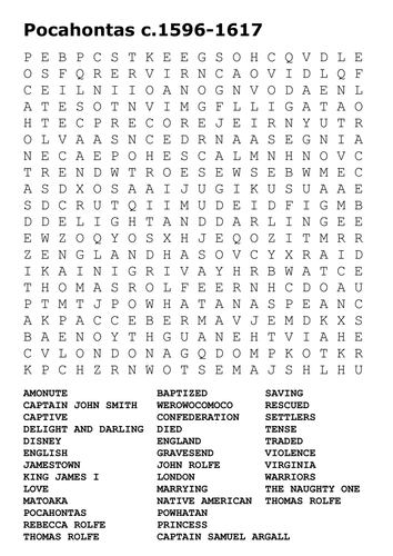 Pocahontas Word Search