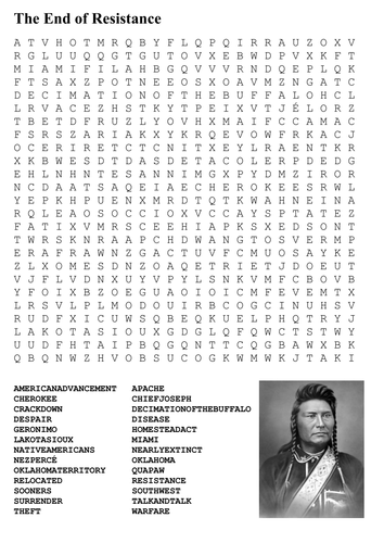 The End of Resistance - Native Americans Word Search