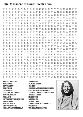 Massacre at Sand Creek 1864 Native American Word Search