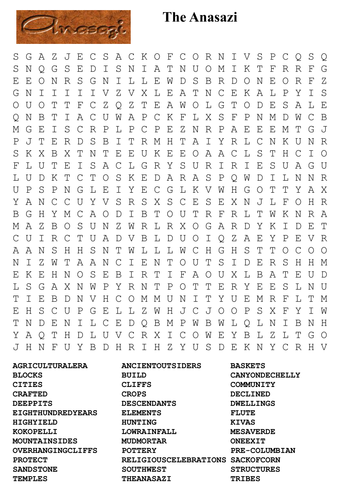 The Anasazi Native American Word Search