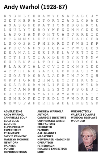 Andy Warhol Word Search