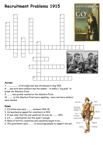 Recruitment Problems 1915 World War One Crossword