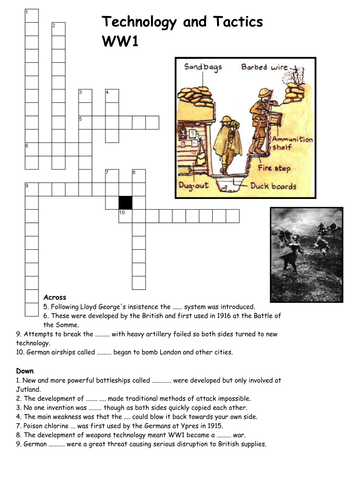 Technology and Tactics World War One Crossword Teaching Resources