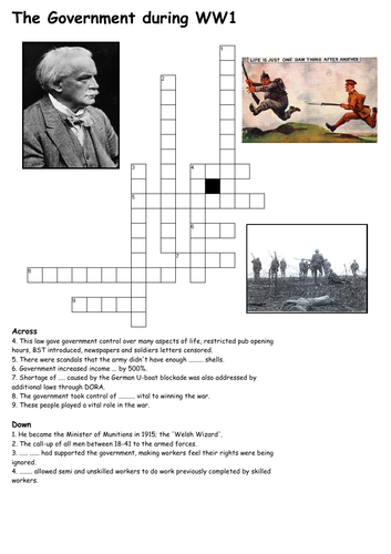 The British Government World War One Crossword