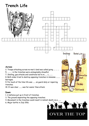 Trench Life World War One Crossword