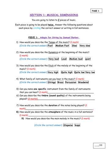 Year 8 Orchestra/Instruments/Musical Elements listening and knowledge test and helpful resources