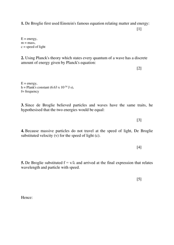 A structured derivation of the De Broglie Wavelength formula 
