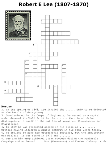 Robert E Lee Crossword Teaching Resources