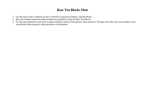 Base Ten Blocks Mats