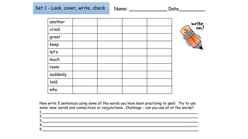 Second 100 high frequency word spelling worksheets (differentiated)