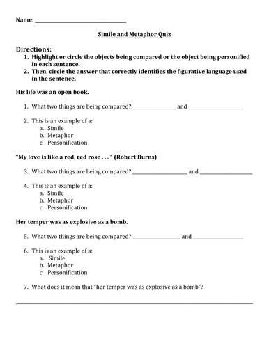 Simile & Metaphor Quiz