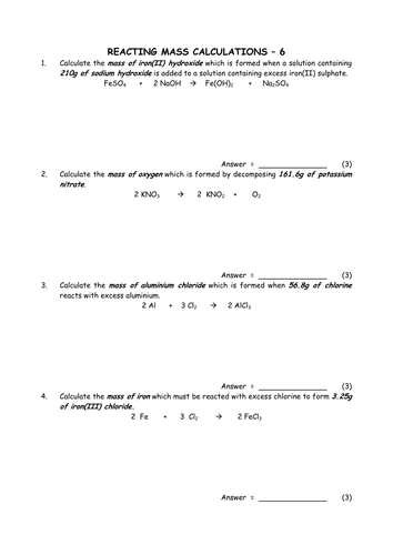 Reacting mass calculations