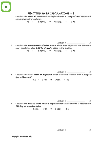 Reacting mass calculations