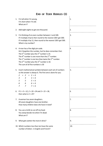 End of Term Riddles