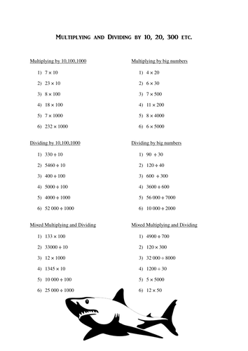 Multiplication and Division by 10, 200, 3000 etc.