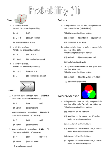 Probability Worksheets Teaching Resources