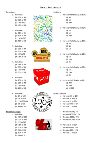 Simple Percentages worksheet #1