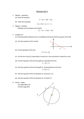 Algebra and Geometry Revision Bank