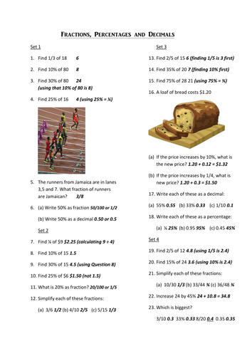 Fractions Decimals Percentages Revision #1