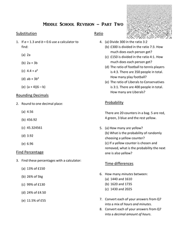 Middle School Maths Revision