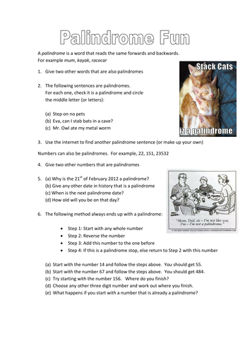 Printables Palindrome Riddles Worksheet dh2119s maths resources shop teaching tes palindrome fun
