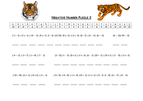 Negative Number Activity Puzzles