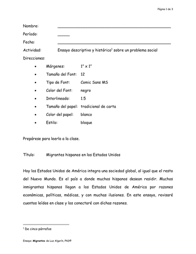 Ensayo: "Migrantes"
