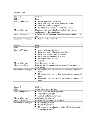 Year 2 Autumn Term Week 12 Time, Length And Measures