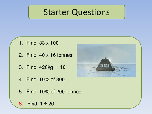 Numeracy Starter Questions #1