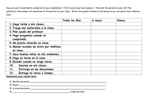 Partner Practice: Study habits and words of frequency